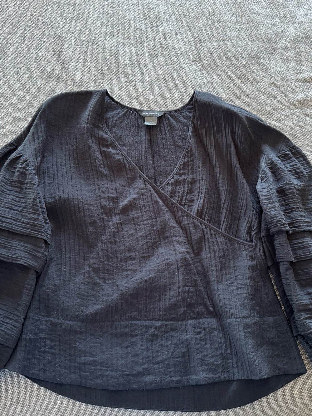 Club Monaco Navy Pleated V-Neck Blouse